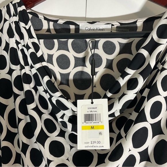 Calvin Klein NWT’s Sleeveless Draped Neckline Black White Polka Dot Blouse Sz M - Picture 2 of 15